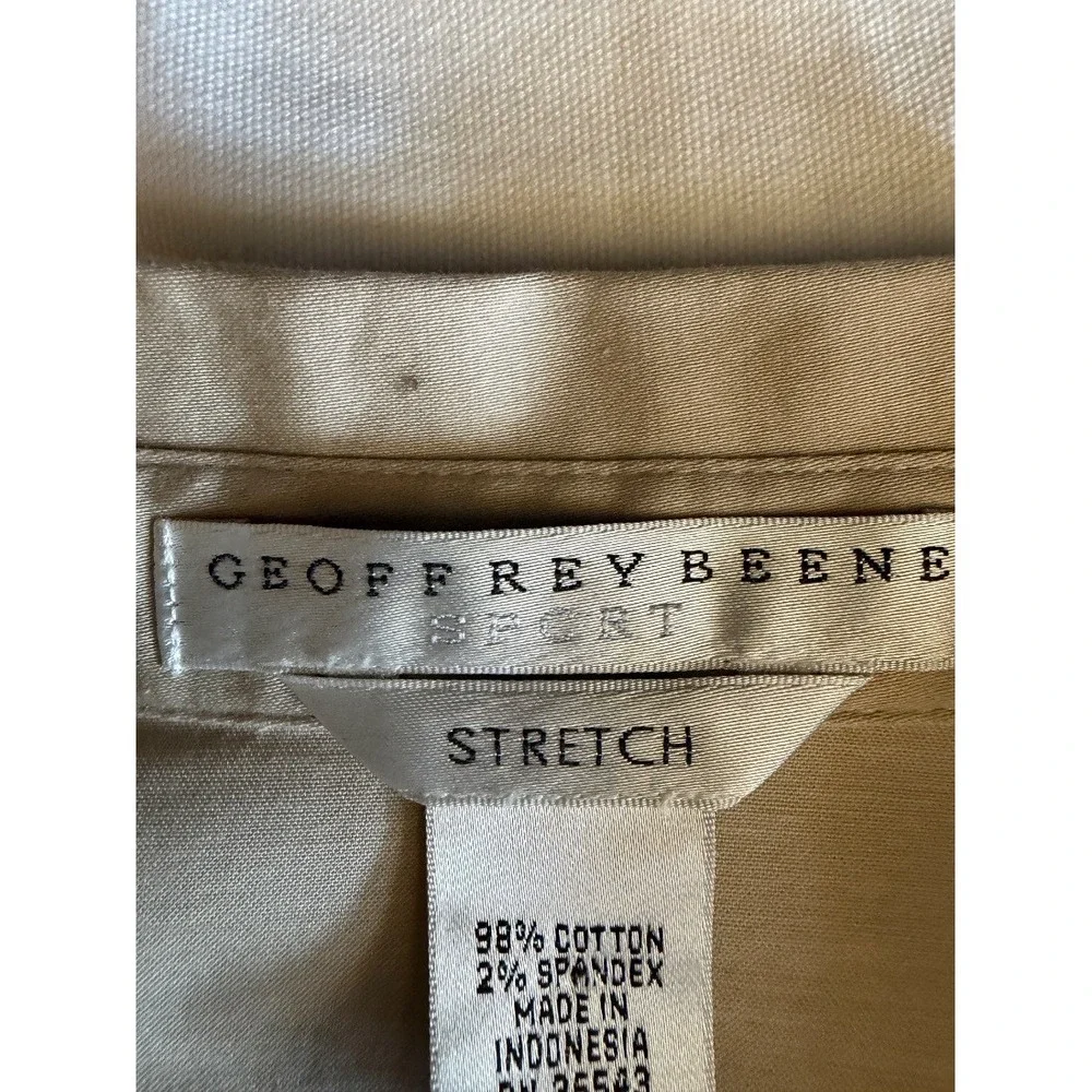Geoffrey Beene Sport Womens Stretch Button Down Shirt Blouse Khaki Tan Size L